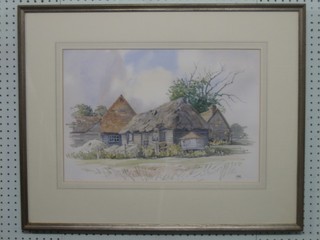 John  Edwin Blake, watercolour drawing "Thatched Barn Copsale Sussex"  13" x 20"