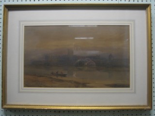 19th Century watercolour "River with Castle" 10" x 17"