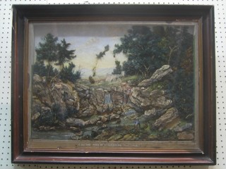 A 19th Century 3 dimensional picture of a River Scene with Fishermen 14" x 21"