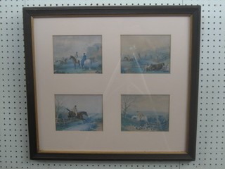 4 19th Century style coloured hunting prints contained in 1 frame 