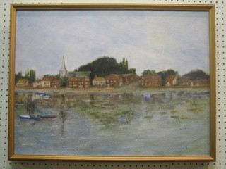 L H H? oil on canvas impressionist scene "Bosham" 18" x 24"