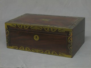 A Victorian mahogany and brass inlaid writing slope with hinged lid (no interior and requires some attention) 16"