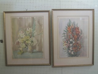 Dale, pair of watercolours "Fox Gloves and Daffodils" 19" x 14"