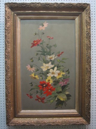 Victorian oil on canvas "Flowers" 25" x 15"