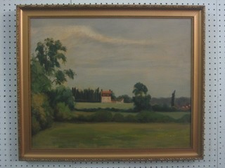 A  19th/20th Century oil on canvas "Study of a Country House in Park Land" 17" x 21"