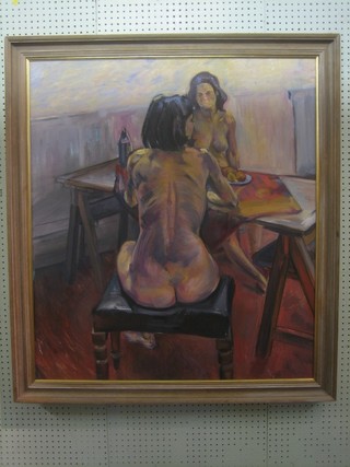 Oil on canvas "Study of Two Seated Naked Ladies" the reverse marked Lucy 39" x 34"