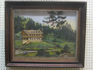 A 19th Century 3 dimensional picture of Swiss Cottage marked Schweitzerhaus Rei Fishbach 12" x 17"