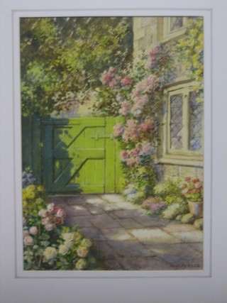 A W Pearce, watercolour "Country Cottage with Garden Gate", the reverse painted a dove cot 14" x 10", unframed