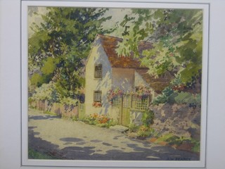 A W Pearce, watercolour "Country Cottage with Lane" 11" x 12", unframed