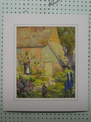 A W Pearce, watercolour "Country Cottage with Garden and Figures Standing" the reverse painted "Garden with Figure" 13" x 11"