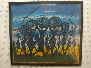 A Batik print of standing natives 35" x 40"