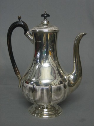 A Victorian silver coffee pot with demi-reeded decoration Sheffield 1889, 20 ozs