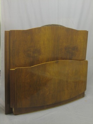 An Art Deco walnut panel end headboard and footboard 55"