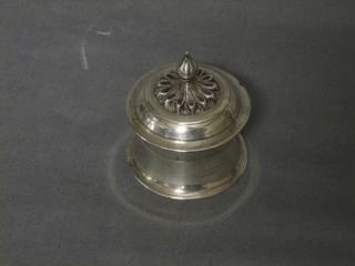 An Eastern cylindrical white metal jar and cover 1 ozs