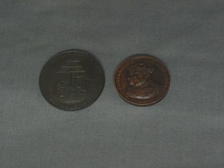 A bronze Edward VII Coronation medallion and 1 other