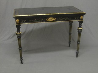 A handsome 19th Century French ebonised card table with ormolu embellishments throughout, raised on turned and fluted supports 39" 
