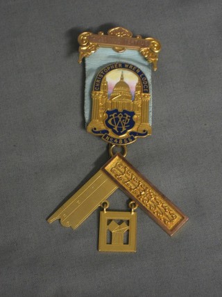A 9ct gold and enamel Masonic Past Master's jewel for the Christopher Wren Lodge no.4855