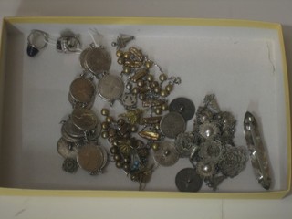 A silver coin necklet and other silver jewellery etc