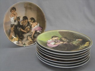 A collection of Spanish porcelain plates decorated scenes 10"