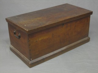 A 19th Century camphor coffer with hinged lid, the interior fitted a candle box with iron drop handles, raised on a platform base 35"