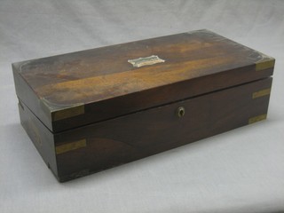 A 19th Century mahogany and brass banded writing slope with hinged lid 20"