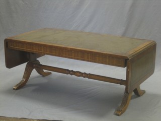 A miniature mahogany Georgian style sofa table with inset tooled leather top 41"
