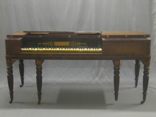 A George IV square piano by Mott & Mott, the action with iron tension bar and double pinned bridge, contained in a mahogany case and raised on 6 turned and reeded supports (with good threads to legs) 67"