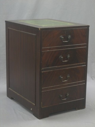 A Victorian style mahogany pedestal filing cabinet with inset tooled green leather surface, fitted 2 long drawers 19"