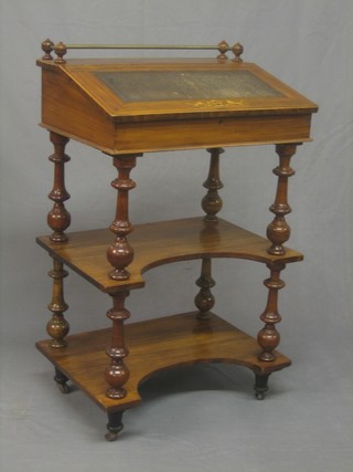 A Victorian inlaid mahogany 2 tier Davenport what-not with rail back 23"