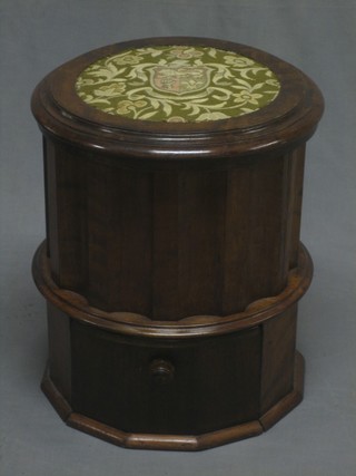 A Victorian cylindrical oak and mahogany step commode with hinged lid 17"