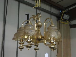 A brass and gilt metal 5 light electrolier