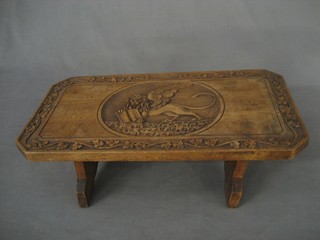 A lozenge shaped carved hardwood folding tray decorated the Medici Lion 15"