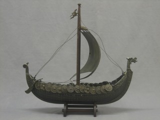A metal model of a Viking long ship 16"