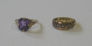 An 18ct gold dress ring set white stones and 1 other set an amethyst