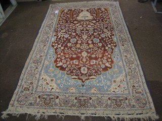 A fine quality brown ground and floral pattern Persian carpet with mirhab and mosque lantern, floral patterned throughout 84" x 48"