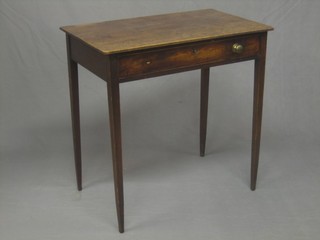 A 19th Century mahogany side table fitted a drawer and raised on square tapering supports 28"