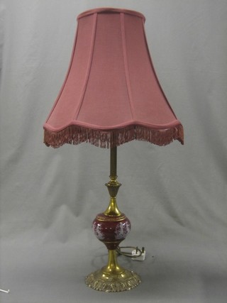 A gilt metal and pottery table lamp 19"