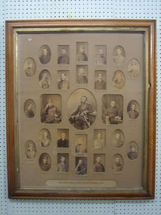 Victorian black and white photographs of The Officers of The Royal Sussex Light Infantry Militia 1871 28" x 53", contained in a maple frame