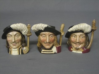A set of 3 small Royal Doulton character jugs - The Three Musketeers, Aramis, Athos and Porthos D6440 3 1/2"