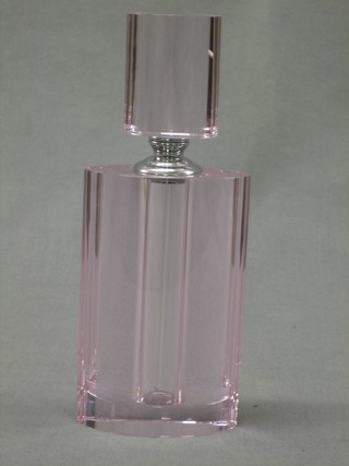 An oval pink tinted glass scent bottle with stopper 8", boxed