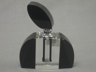 A black and clear glass shaped Art Deco style scent bottle 5"