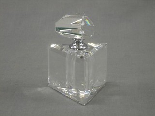 A triangular shaped clear glass scent bottle and stopper 4", boxed 15-25