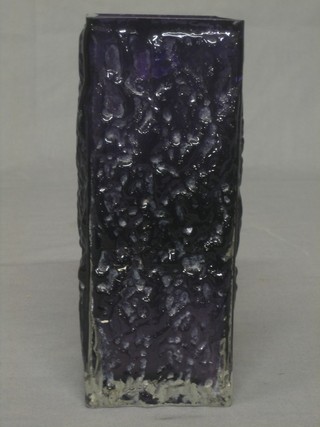 A square Whitefriars style amethyst tinted glass vase 8"