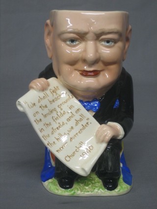 A Beswick character jug in the form of a seated Winston Churchill, base marked Beswick 931 8"