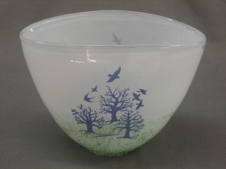 A Kosta Boda etched glass vase decorated trees 6"