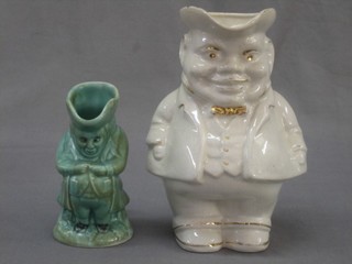 A turquoise glazed Toby jug 5" and a white glazed ditto 9"
