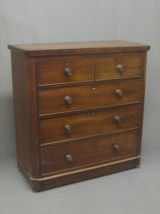 A Victorian mahogany D shaped chest of 2 short and 3 long drawers with tore handles, raised on a platform base 41"