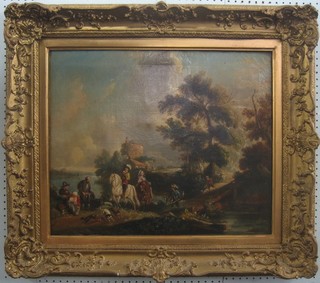 An 18th/19th Century oil on canvas "Nobleman with Pilgrim and other Figures" 20" x 23"
