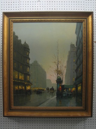 Charles Janin, oil painting on canvas "Avenue De L'Opera" 24" x 21" (tear to canvas)