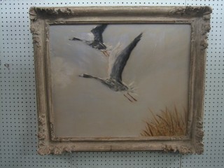 Oil painting on canvas "Study of Two Herons in Flight" 19" x 23"